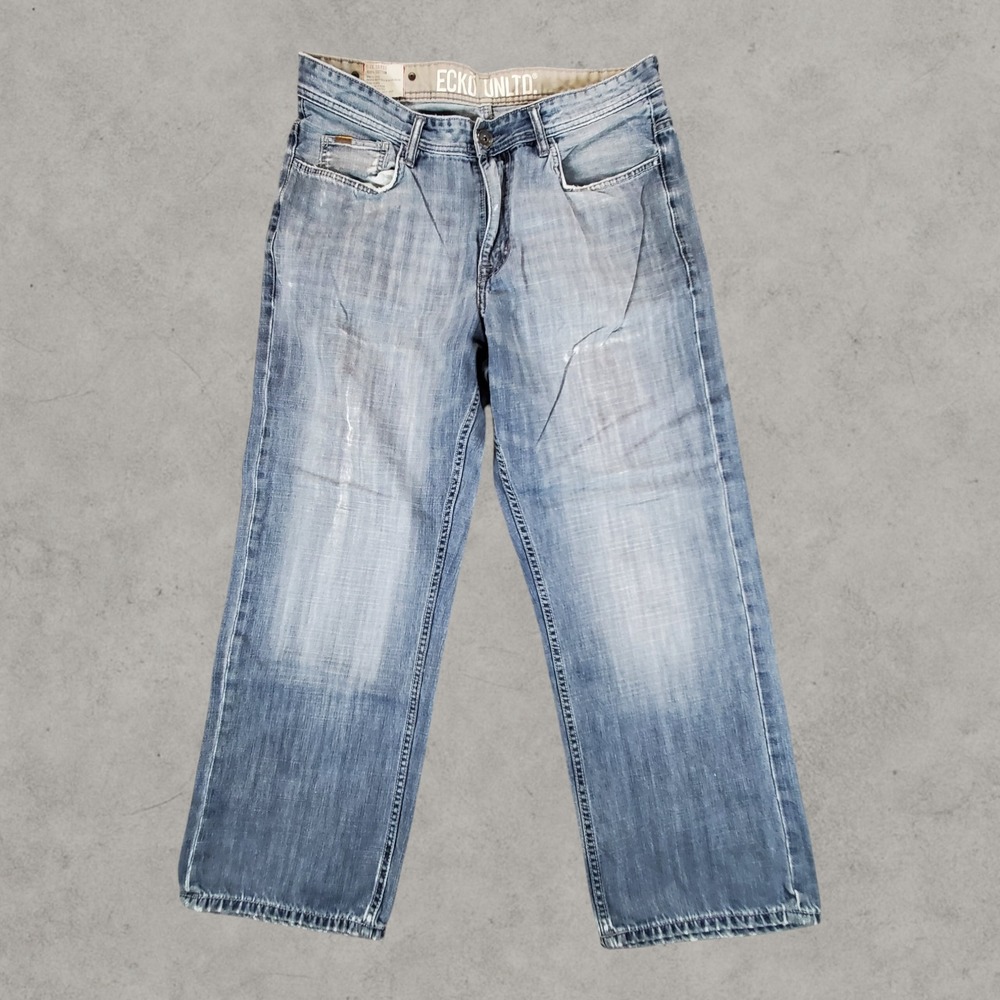 Ecko Untld Jeans Mens 36x232 Blue Baggy Wide Leg Y2K Vintage Streetwear Skater - Picture 1 of 10